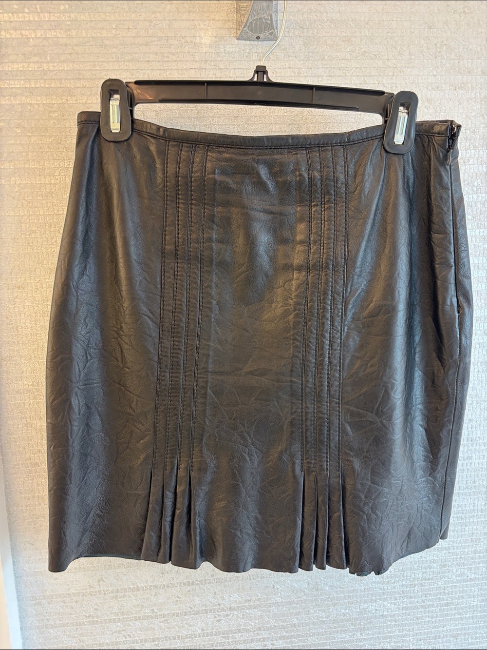 Catherine Malandrino Black Leather Mini Skirt with Pleated Hem
